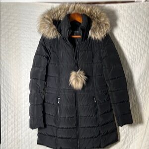 INC - Women's Black Fur-Trimmed Jacket Puffer Coat - Medium